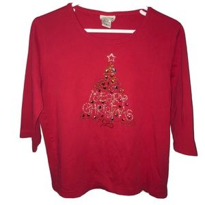 Distinct Womens Shirt Medium Merry Christmas 3/4 Sleeve V Neck